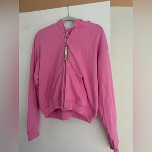 Skims Cotton Fleece Zip Up Hoodie - Bubble Gum